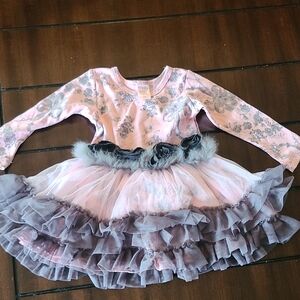 Giggle Moon Pink and Gray Floral Dress